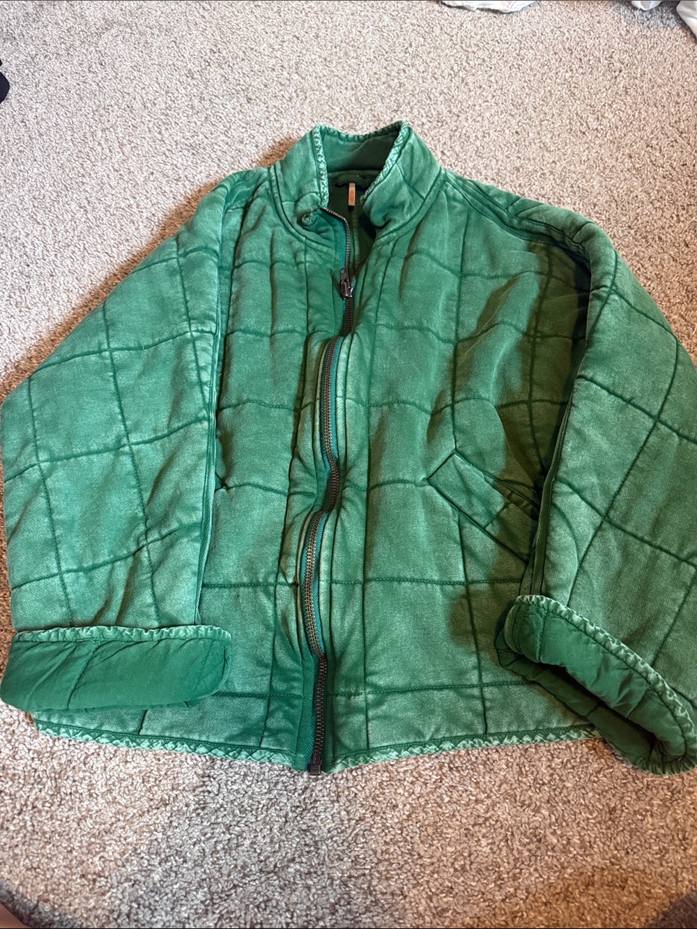 Free People Emerald Green Quilted Jacket